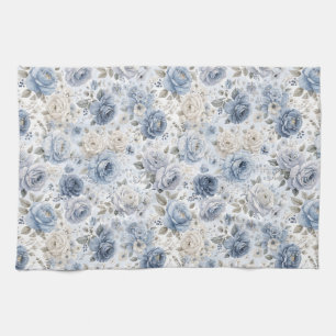 Linge De Cuisine Jolie Rose Bleue Aquarelle 