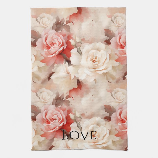 Linge De Cuisine Jolie rose florale crème blush rose (Vertical)