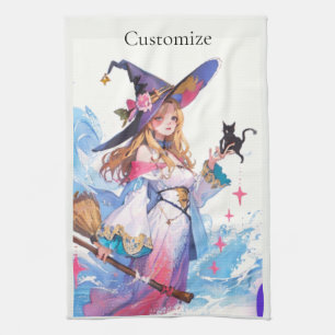 Linge De Cuisine Jolie Sorcière tenant Chat noir Thunder_Cove