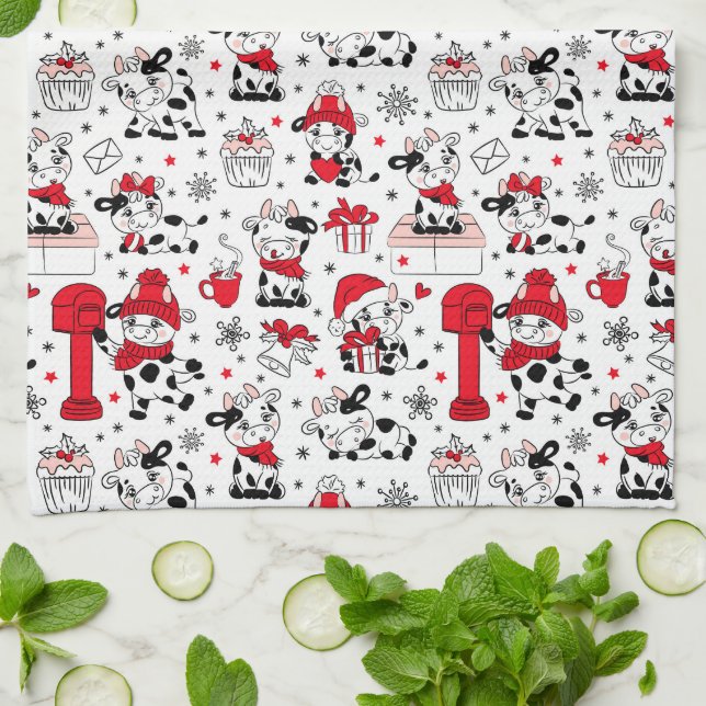 Linge De Cuisine Jolie vache de Noël (Plié)