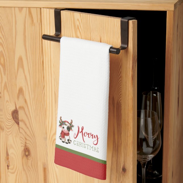 Linge De Cuisine Jolie vache de Noël mignonne (Pliage en tiers)