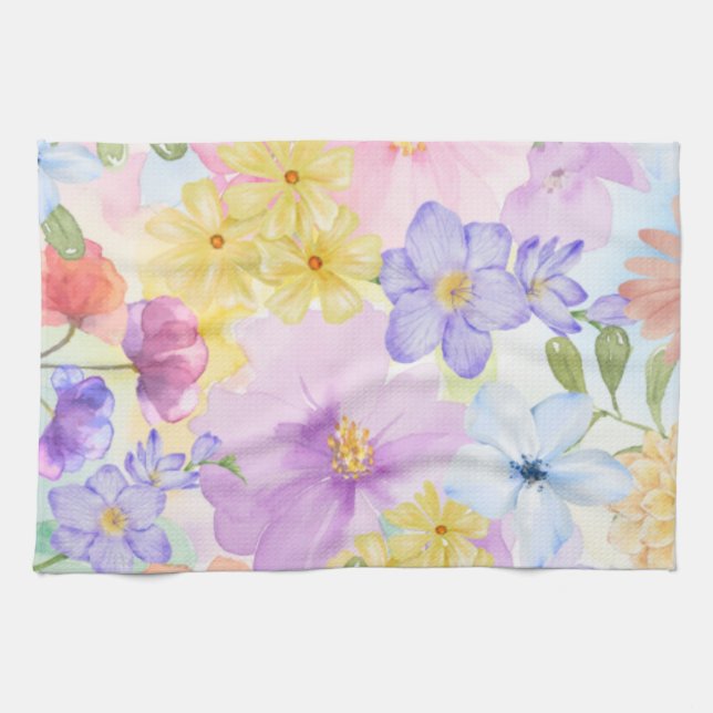 Linge De Cuisine Jolies aquarelles florales (Horizontal)
