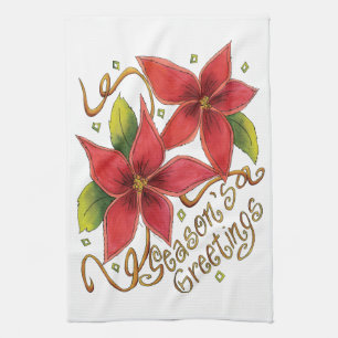 Linge De Cuisine Jolies Bonnes Fêtes de Noël avec Poinsettias