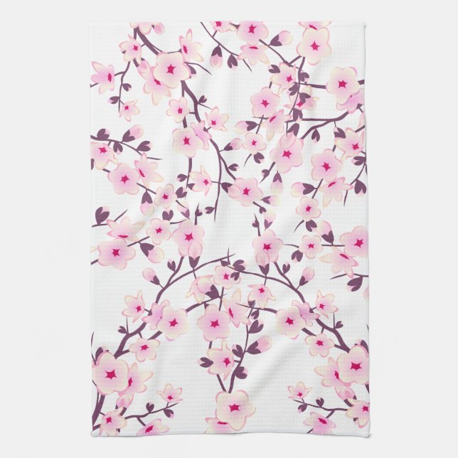 Linge De Cuisine Jolies fleurs de cerisiers Nature rose blanc (Vertical)