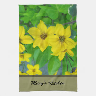 Linge De Cuisine jolies fleurs de jardin jaunes, floral