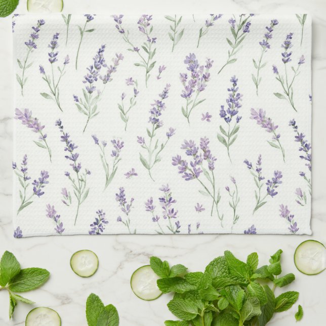 Linge De Cuisine Jolies Fleurs Lavande Blanches Shower Nuptial (Plié)