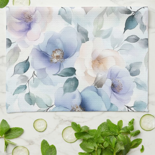 Linge De Cuisine Jolies fleurs lavande blanches violettes   (Plié)