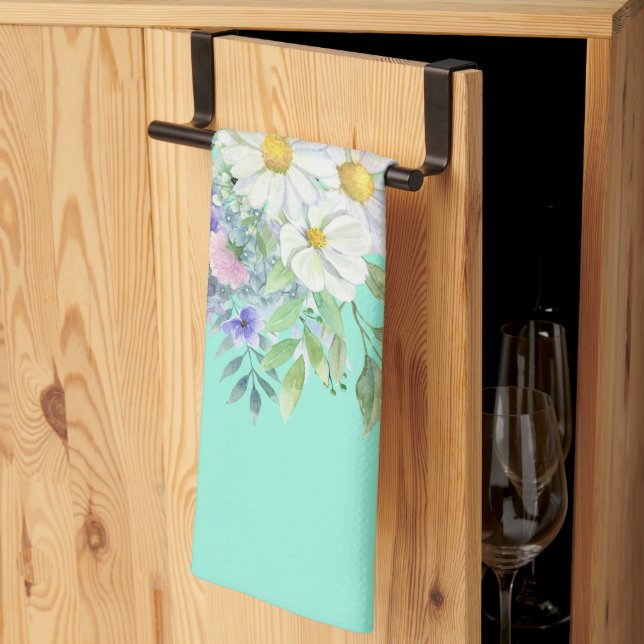 Linge De Cuisine Jolies marguerites de printemps avec papillons ble (Pliage en tiers)