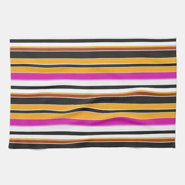 Linge De Cuisine Jolies rayures noires orange (Horizontal)