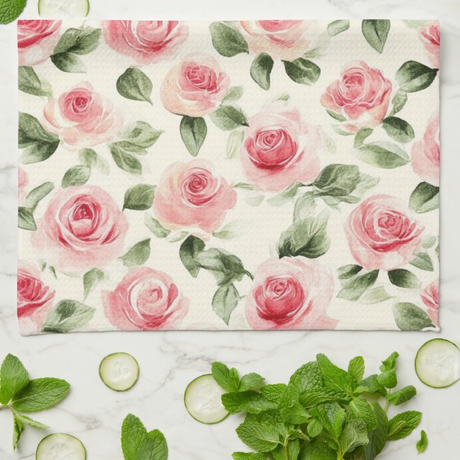 Linge De Cuisine Jolies Roses Florales Roses (Plié)