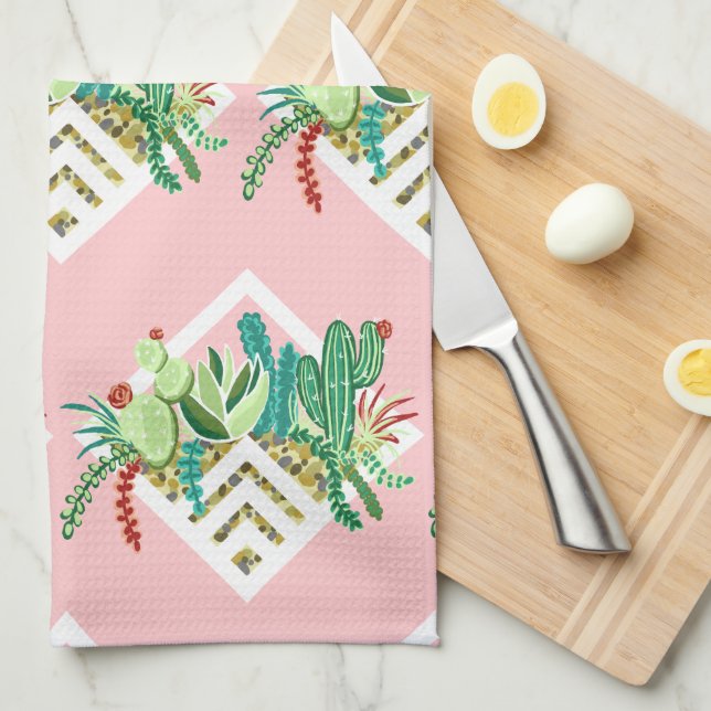 Linge De Cuisine Jolies succulentes & Cactus Terrariums géométrique (Quart Plié)