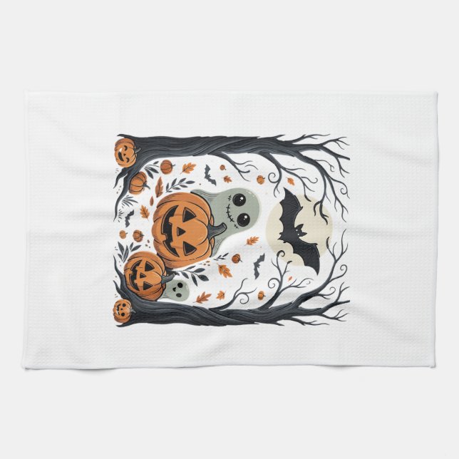 Linge De Cuisine Jolis fantômes d'Halloween et forêt de citrouilles (Horizontal)