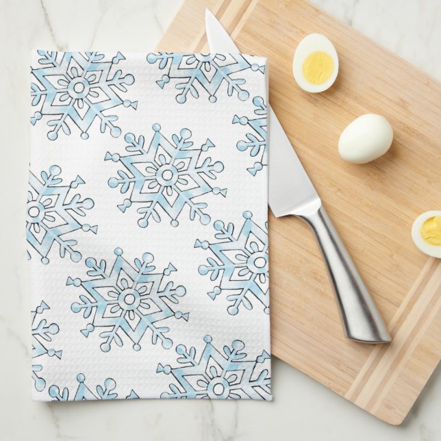 Linge De Cuisine Jolis flocons de Noël, tempête de neige d'hiver (Quart Plié)