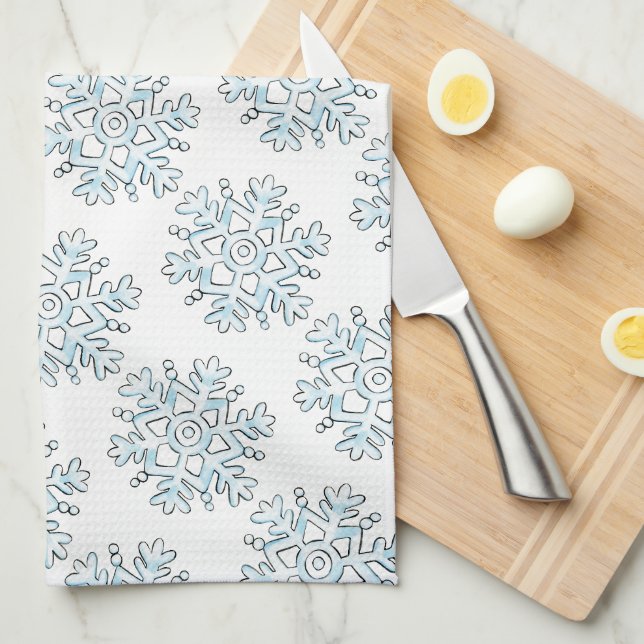 Linge De Cuisine Jolis flocons de Noël, tempête de neige d'hiver (Quart Plié)