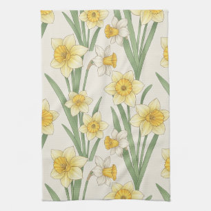 Linge De Cuisine Jonquille botanique florale jaune blanc