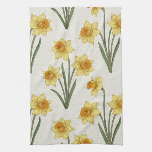 Linge De Cuisine Jonquille Floral de printemps en jaune et vert dou