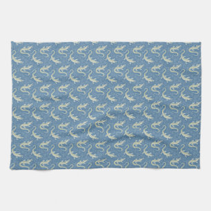 Linge De Cuisine Jouer Alligator Vert Paisley sur Bleu