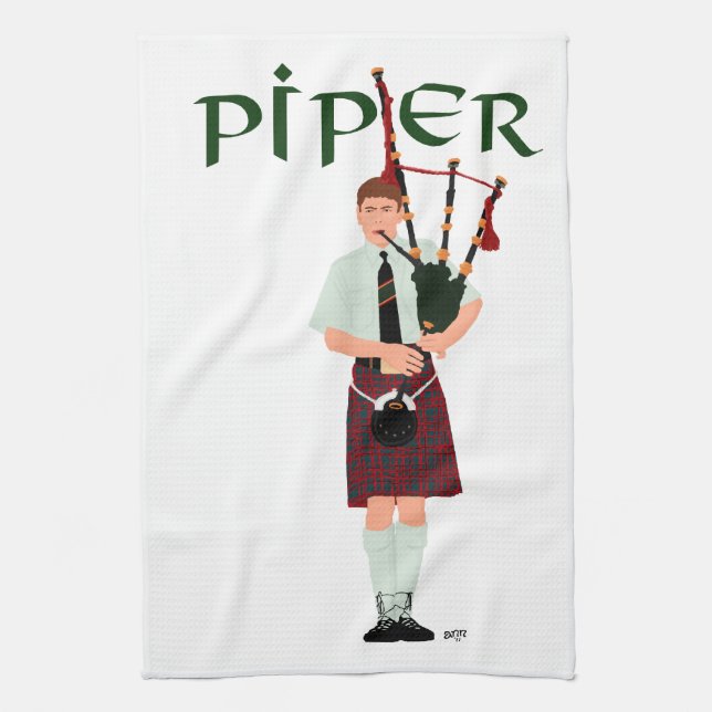 Linge De Cuisine Joueur de cornemuse - Kilt Rouge (Vertical)
