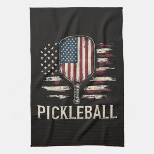 Linge De Cuisine Joueur de Pickleball Drapeau US Rétro Paddleball