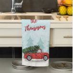 Linge De Cuisine Jour mignon Script Aquarelle Russe Camion Rouge<br><div class="desc">Ce design comprend un joli script de calligraphie de Noël avec une aquarelle simple roux rustique, une chute de neige de neige de neige de neige de neige, un chic coup de sifflet fantaisie fantaisie, vintage bois de campagne à l'ancienne, avec une scène boisée d'hiver Noël arbre de Noël, un...</div>
