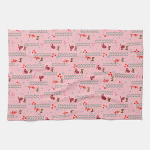 Linge De Cuisine Joy birds Noël - rose