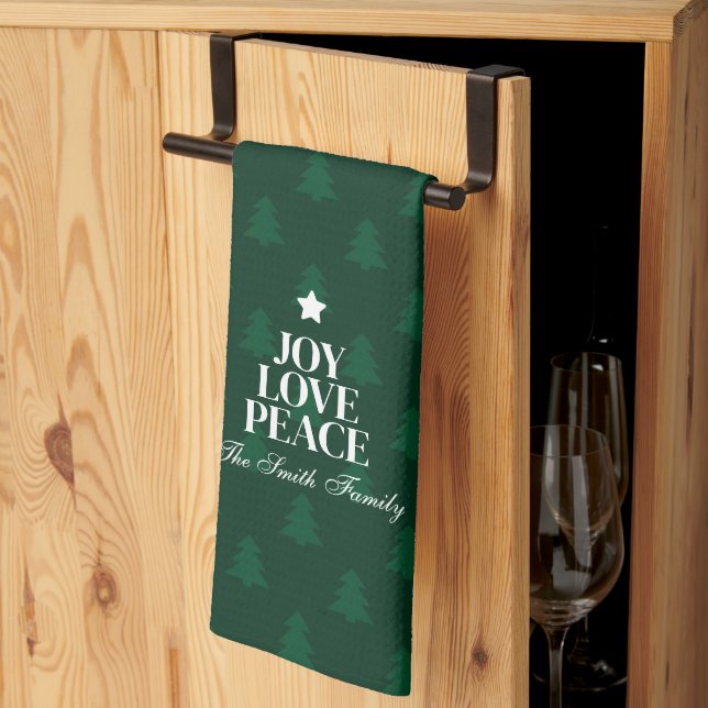 Linge De Cuisine Joy Love Peace Christmas Tree Green Pattern (Pliage en tiers)