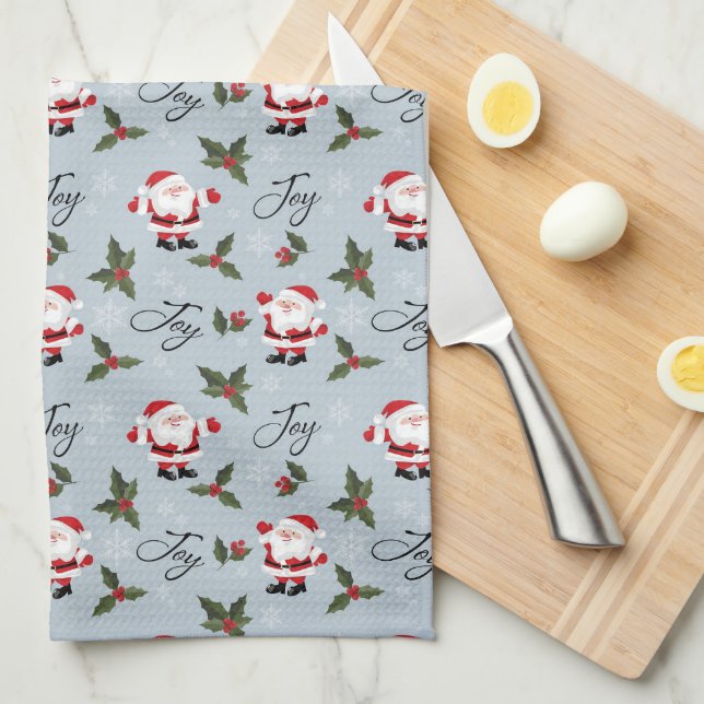 Linge De Cuisine Joy, Père Noël et Christmas Holly (Quart Plié)