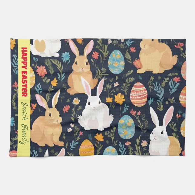 Linge De Cuisine Joyeuse collection de lapins de saumons de Pâques (Horizontal)