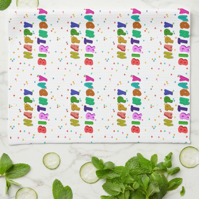 Linge De Cuisine Joyeuse fête d'anniversaire colorée (Plié)