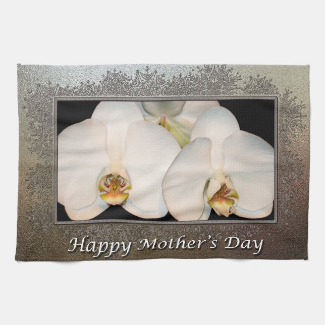 Linge De Cuisine Joyeuse Fête des Mères Orchidée florale (Horizontal)