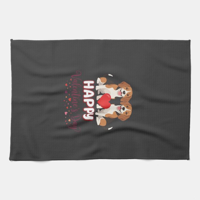 Linge De Cuisine Joyeuse Saint-Valentin Couple de Beagles (Horizontal)