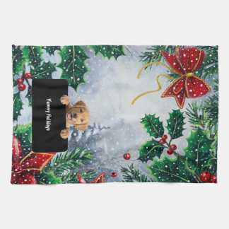 Linge De Cuisine Joyeuses Fêtes Chiot Mignon
