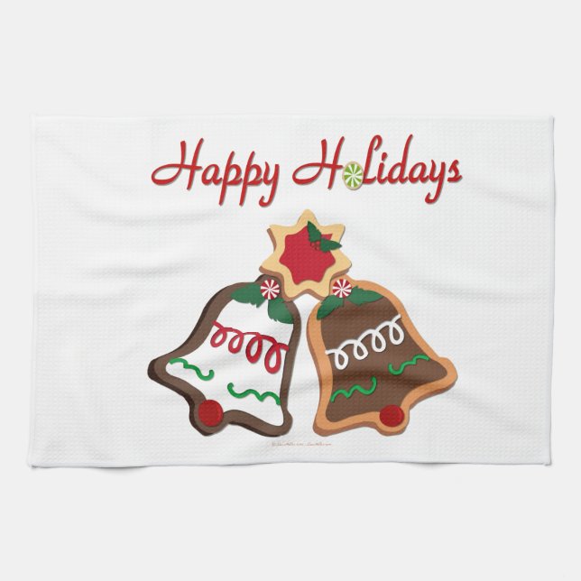 Linge De Cuisine Joyeuses Fêtes Cloches de Biscuit de Noël (Horizontal)