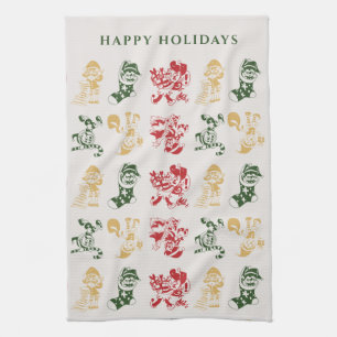 Linge De Cuisine Joyeuses Fêtes Elfes Canne à Sucre Motif de Noël