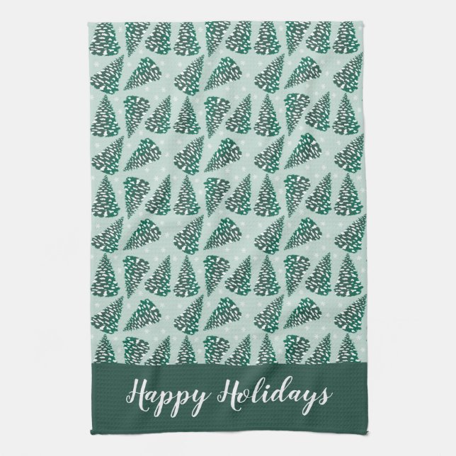 Linge De Cuisine Joyeuses fêtes Noël Arbre Snowflakes Green (Vertical)