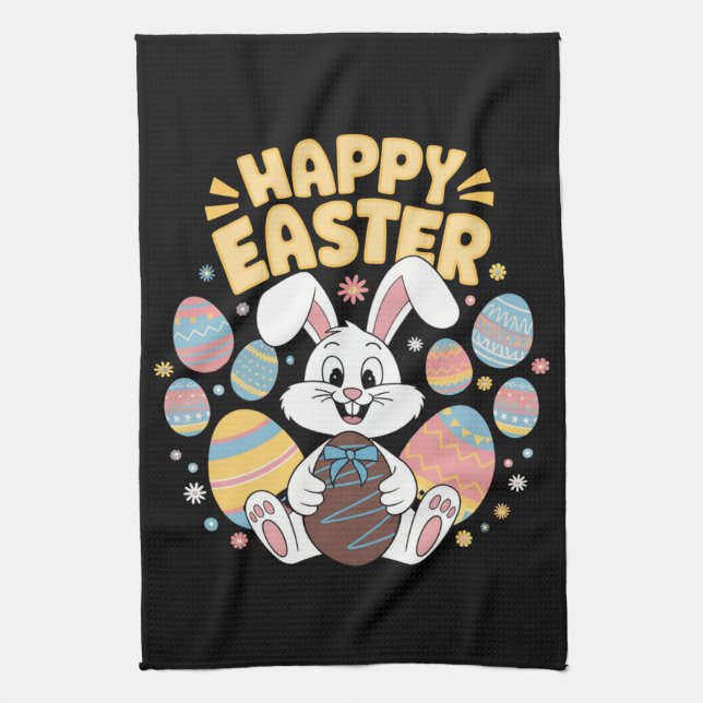 Linge De Cuisine Joyeuses Pâques 2025  Œufs Lapin Mignon (Vertical)