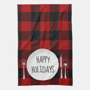 Linge De Cuisine Joyeuses Plaque De Vacances Sur Buffalo Plaid