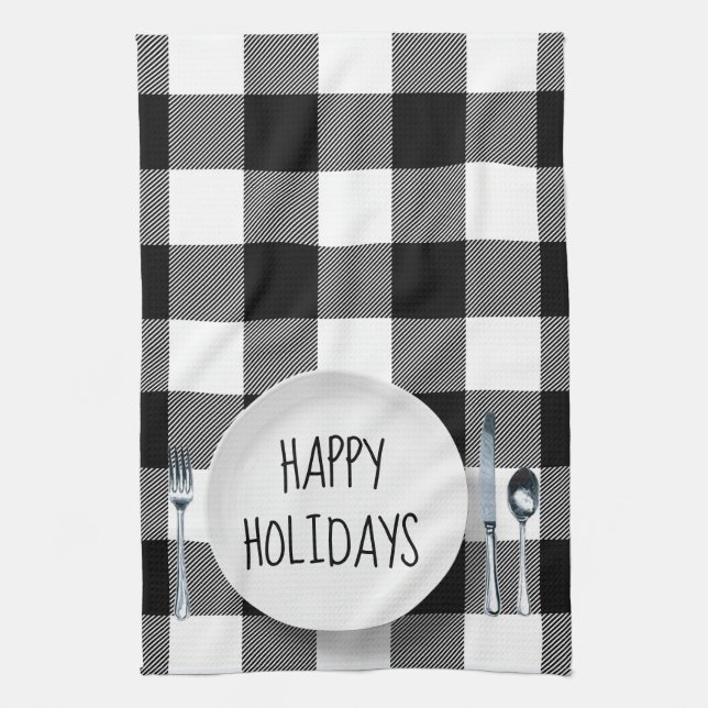 Linge De Cuisine Joyeuses Plaque De Vacances Sur Buffalo Plaid Cuis (Vertical)