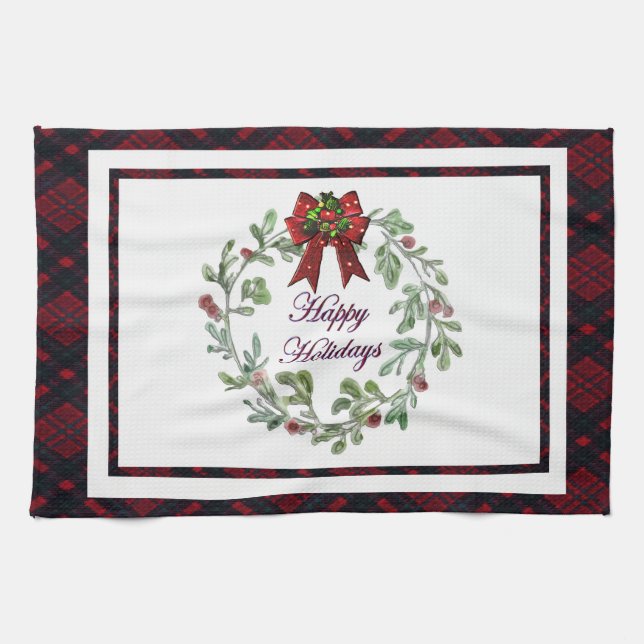 Linge De Cuisine Joyeuses Vacances Rouge Plaid (Horizontal)