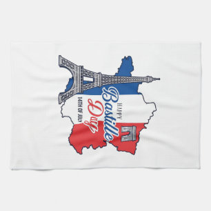 Linge De Cuisine Joyeux 14 juillet France Carte Tour Eiffel Vector_