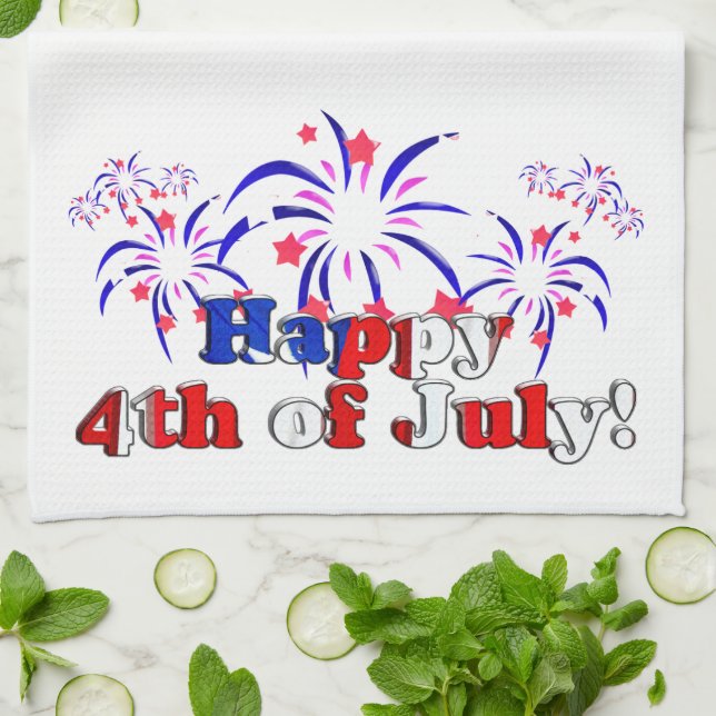 Linge De Cuisine Joyeux 4 juillet avec Feux d'artifice (Plié)
