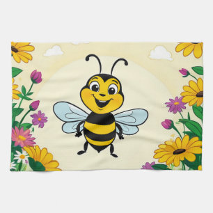 Linge De Cuisine Joyeux Abeille En Fleurs Colorées