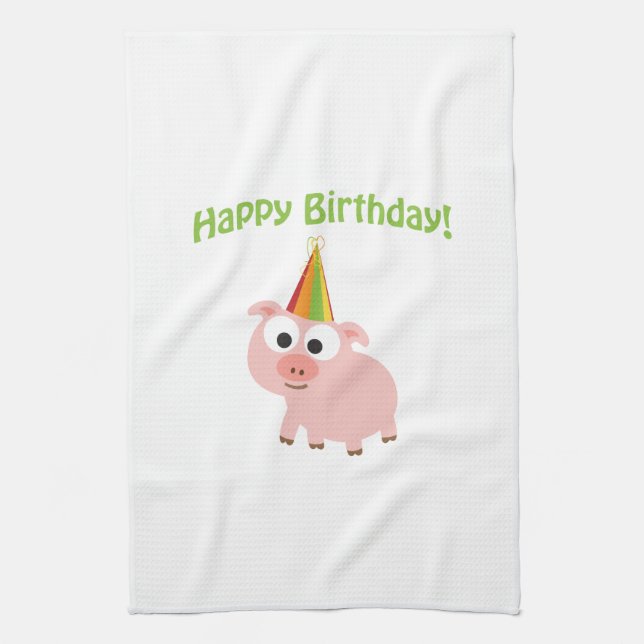 Linge De Cuisine Joyeux anniversaire ! Cochon mignon (Vertical)