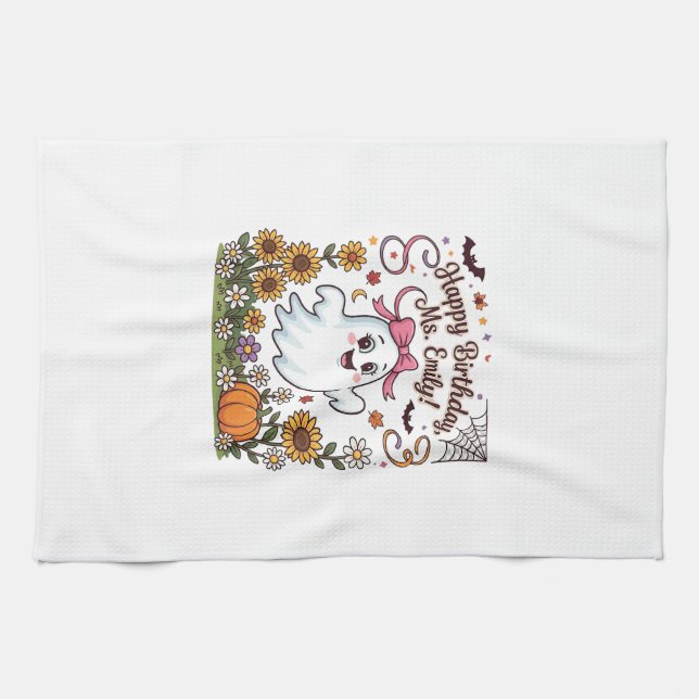 Linge De Cuisine Joyeux Anniversaire Mlle Emily Halloween Fantôme C (Horizontal)