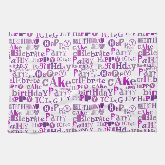 Linge De Cuisine Joyeux anniversaire pourpre (Horizontal)