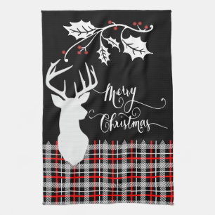 Linge De Cuisine Joyeux Cerf de Noël - Red Plaid