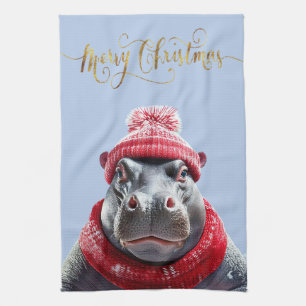 Linge De Cuisine Joyeux chapeau et foulard de Noël Hippo