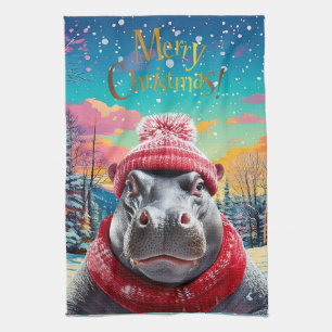 Linge De Cuisine Joyeux chapeau et foulard de Noël Hippo