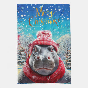 Linge De Cuisine Joyeux chapeau et foulard de Noël Hippo