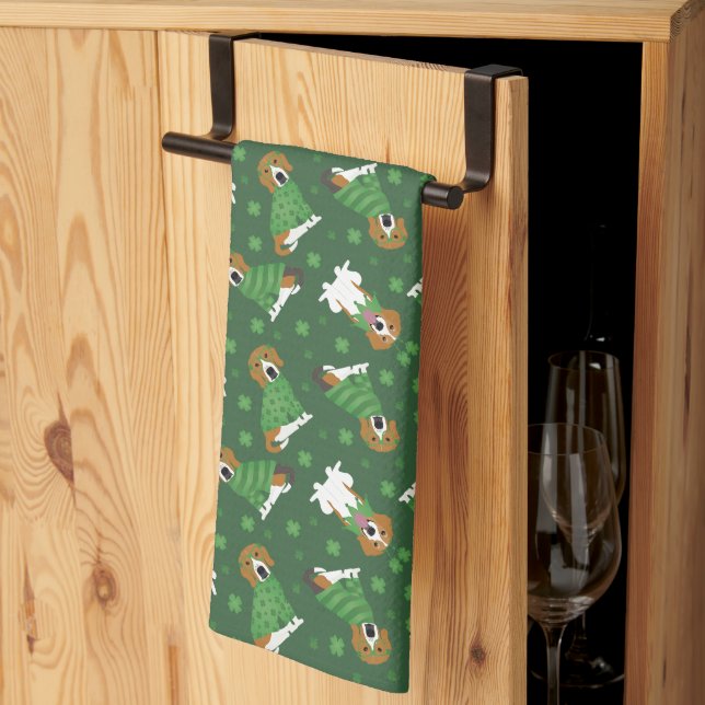 Linge De Cuisine Joyeux chien Beagle Jour de la Saint Patrick (Pliage en tiers)